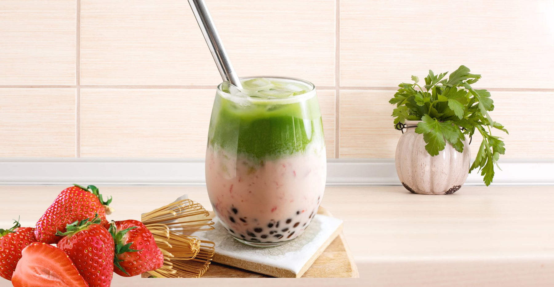 Strawberry Matcha Bubble Tea