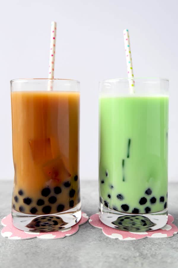 Honeydew milk tea with rainbow jelly