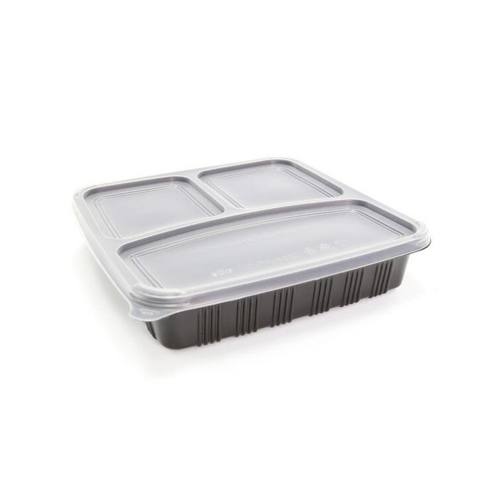 SET | 3 COMPARTMENT CONTAINERS BLACK 150SET