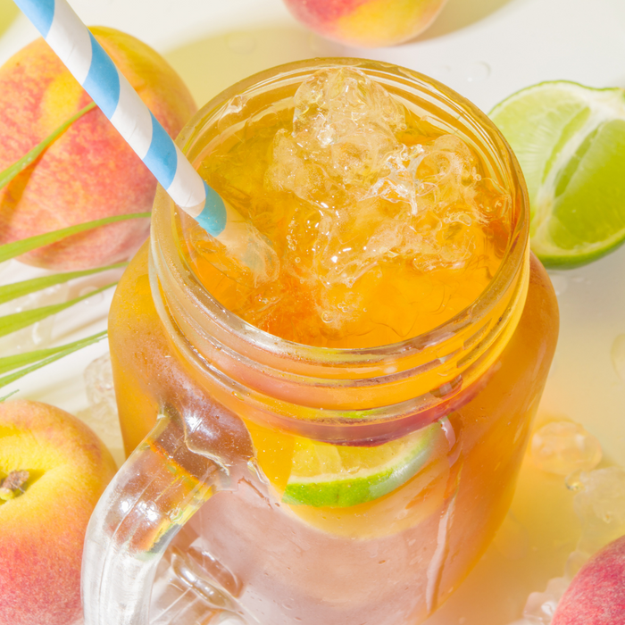 Orange black tea with peach popping pearls