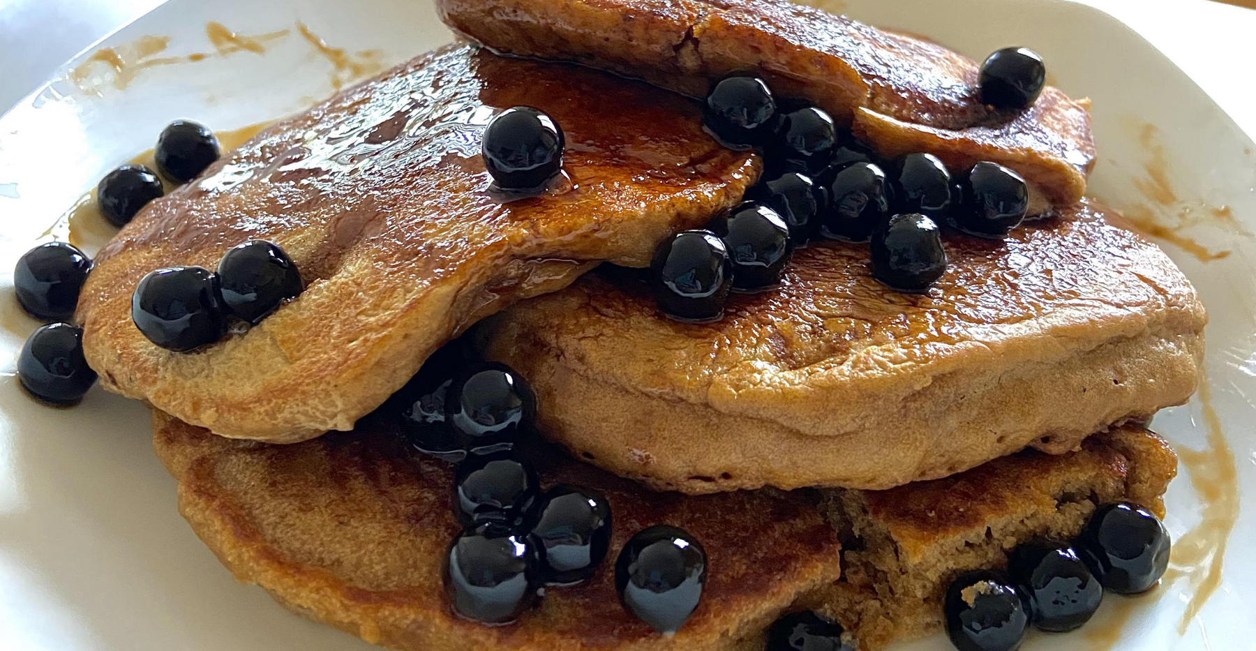 Banana Oatmeal & Sesame Boba Pancakes