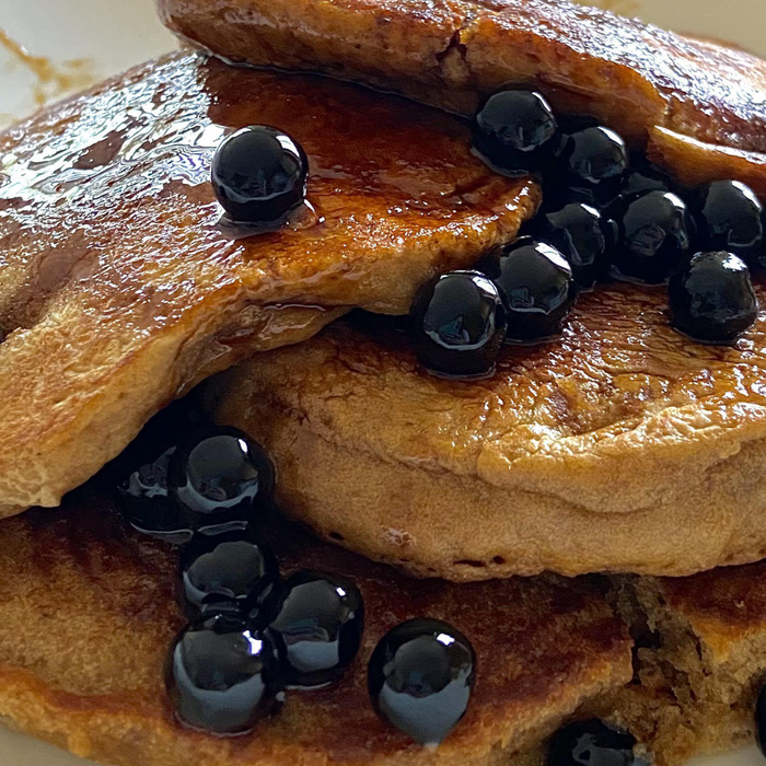 Banana Oatmeal & Sesame Boba Pancakes