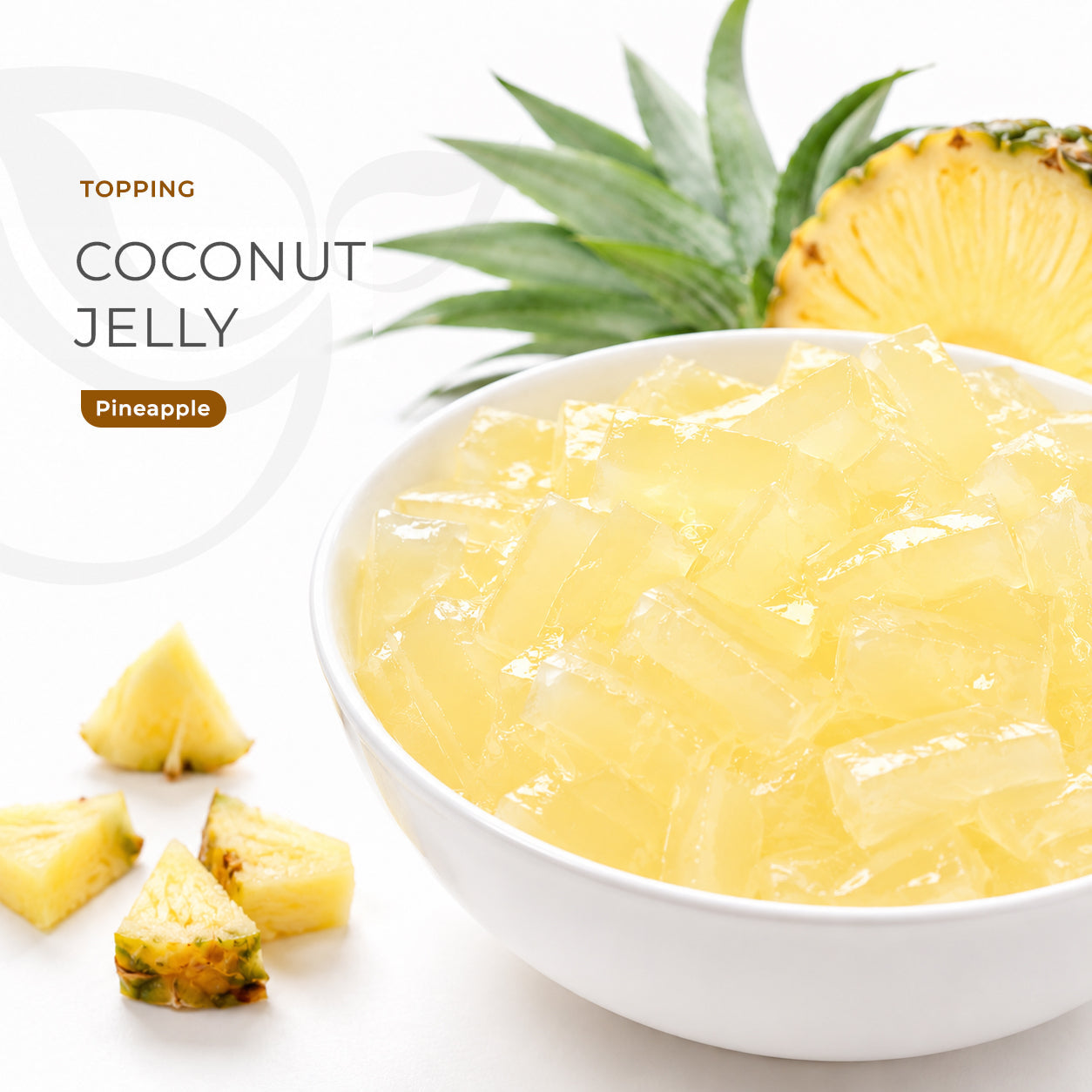 Sunwide Coconut Jelly Pineapple 3.85kg topping in a white bowl with fresh pineapple