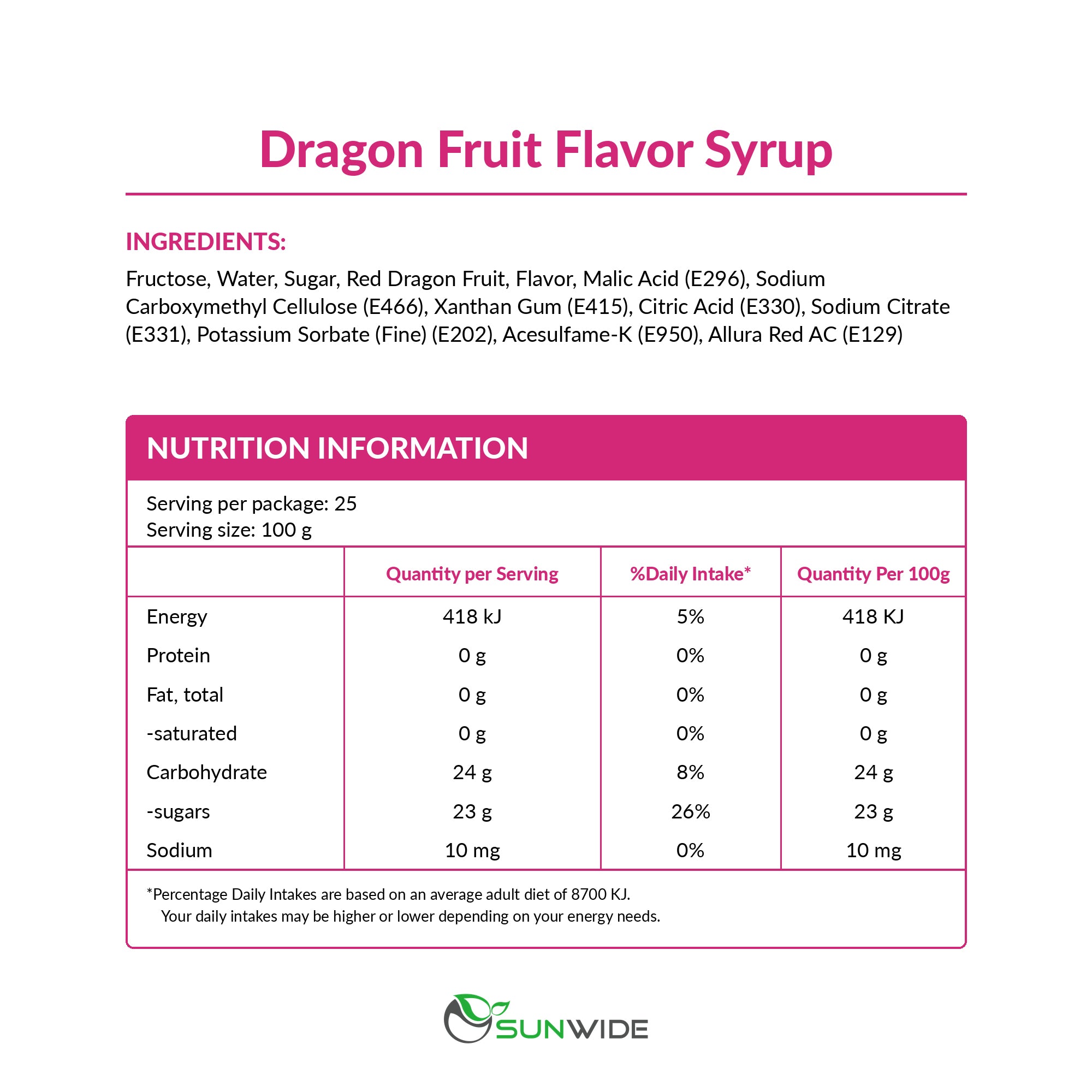 Dragon Fruit Syrup 2.5kg  (6 Btls/1 Carton)