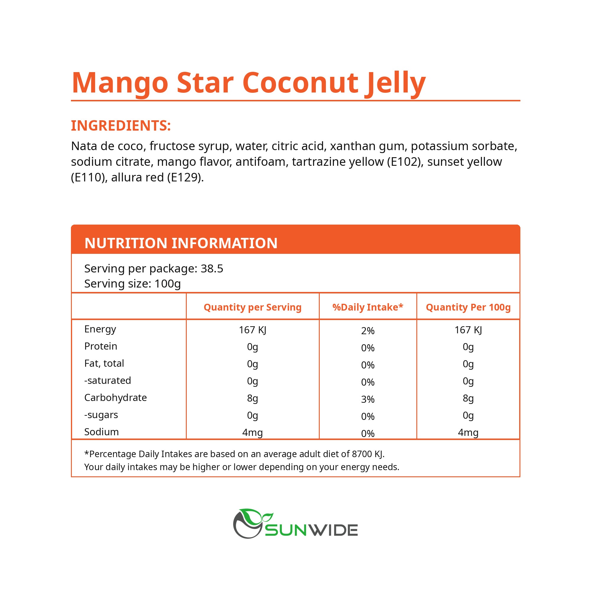 STAR SHAPE Coconut Jelly - Mango 3.85kg (4Tubs/1 Carton)