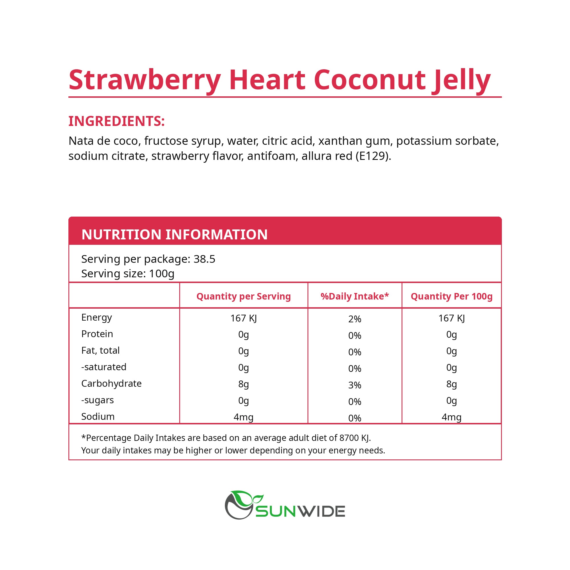 HEART SHAPE Coconut Jelly - Strawberry 3.85kg (4Tubs/1 Carton)